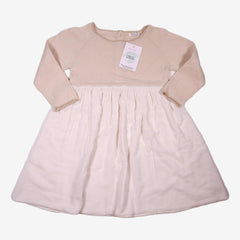 BOUTCHOU 3 ans Robe bi-matière beige et blanche