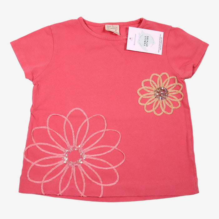 ZARA 5 ans T-shirt rose avec fleurs brodées