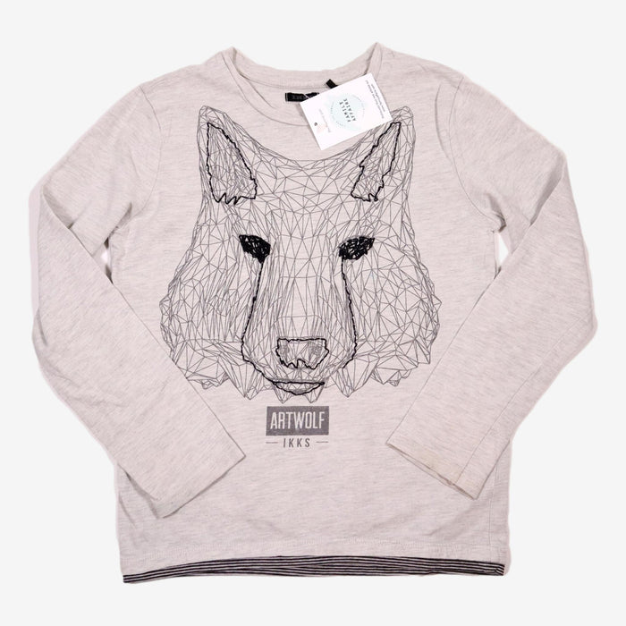 IKKS 8 ans tee shirt loup gris