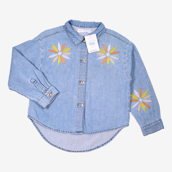 ZARA 8 ans Chemise en jean fleurs brodées