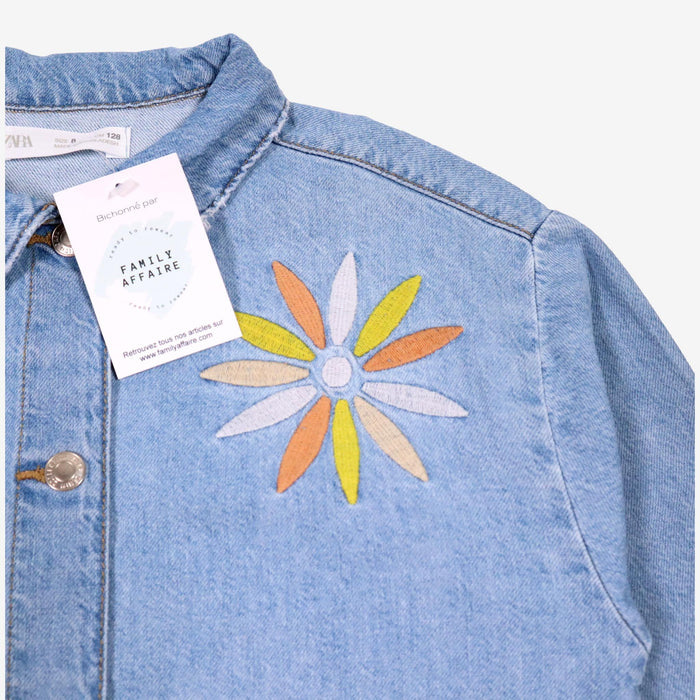 ZARA 8 ans Chemise en jean fleurs brodées