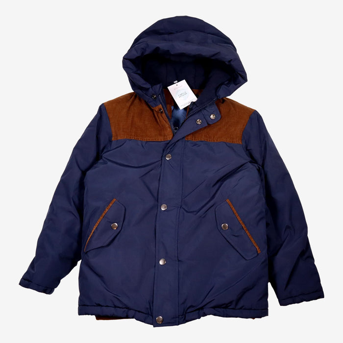 CYRILLUS 10 ans manteau bleu marine épaules marron