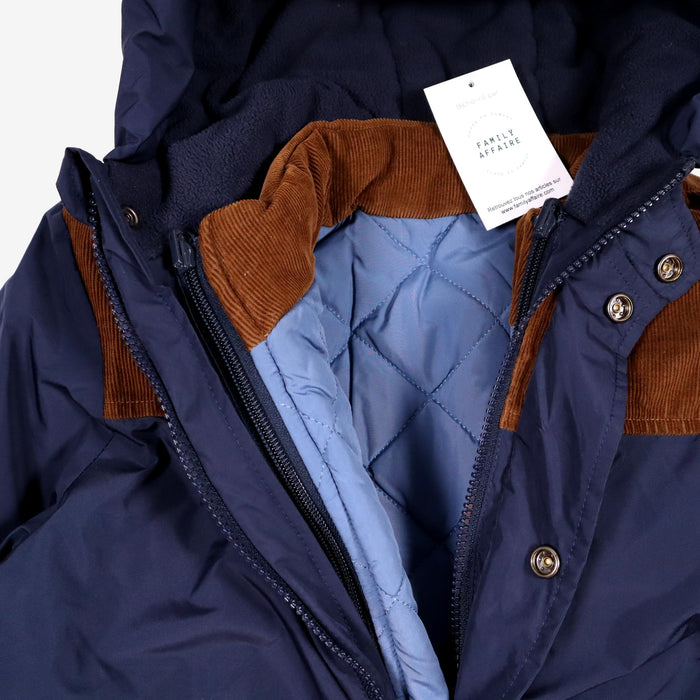 CYRILLUS 10 ans manteau bleu marine épaules marron