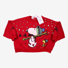 ZARA 4/5 ans Sweat Snoppy au ski rouge