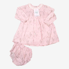 M&H 12/18 mois robe+bloomer rose à fleurs grises