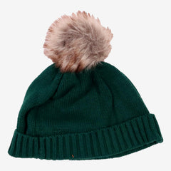 Bonnet 9/12 mois vert pompon fausse fourrure