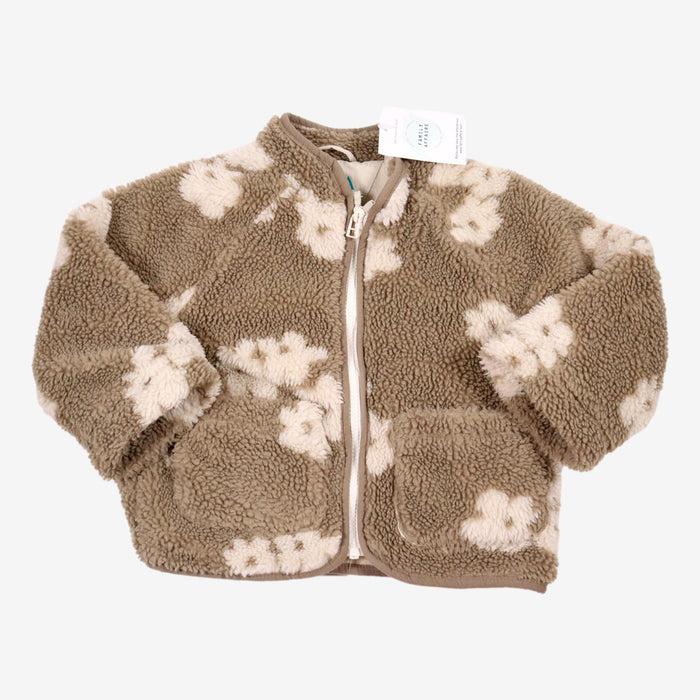 ZARA 2/3 ans veste Sherpa taupe fleurs blanches