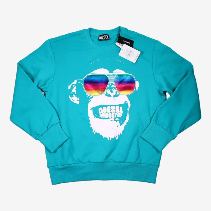 DIESEL 12 ans sweat turquoise tête de singe neuf