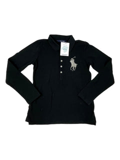 RALPH LAUREN 8/10 ans polo noir broderie perles argent