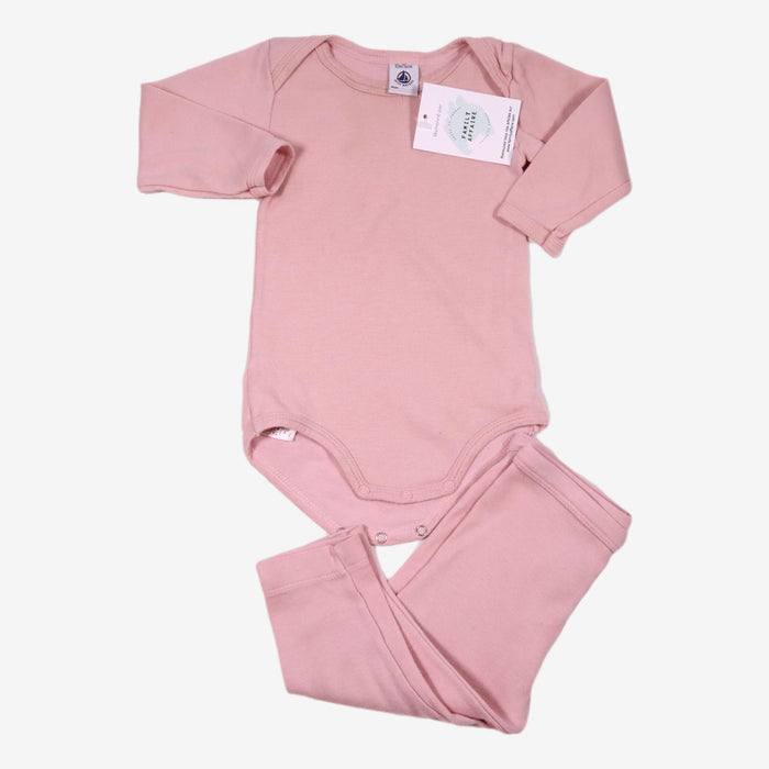 PETIT BATEAU 12 mois Ensemble Body et Pantalon rose poudre