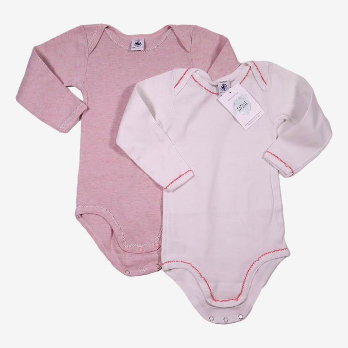 PETIT BATEAU 2 ans Lot de 2 Bodies rose et blanc