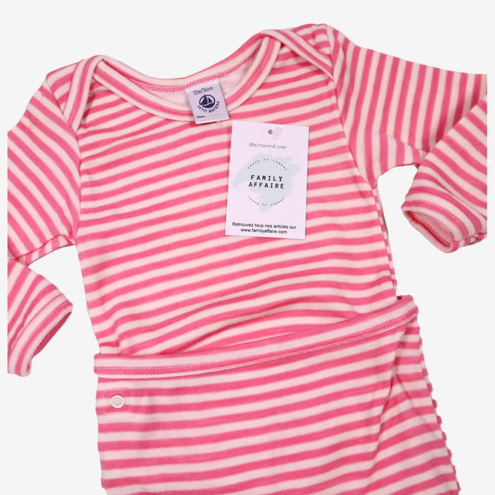 PETIT BATEAU 12 mois Body doublé à rayures rose et blanc