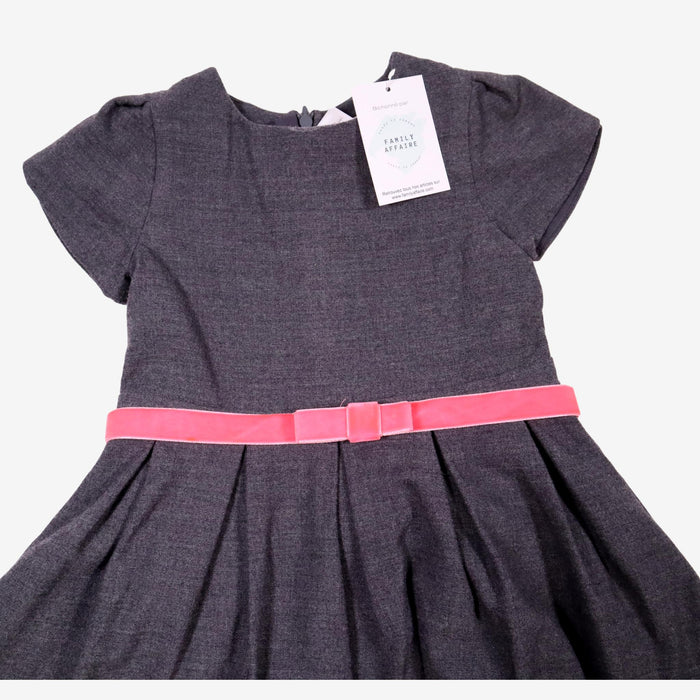 JACADI 3 ans Robe à ceinture rose grise en coton