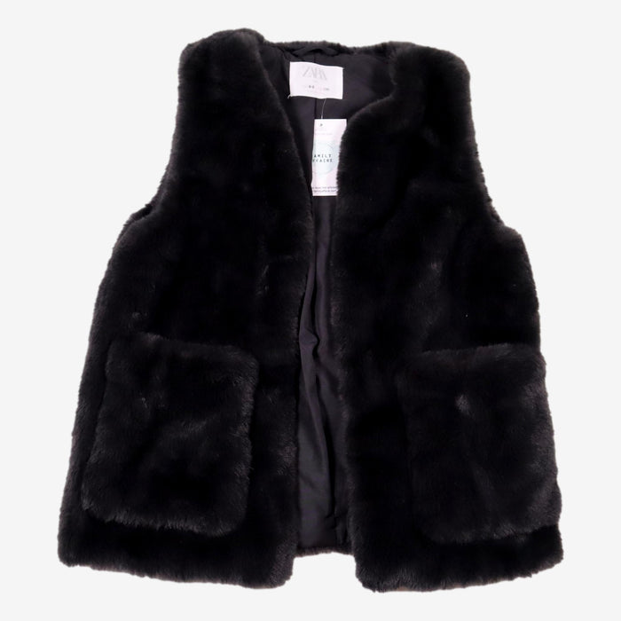 ZARA 8/9 ans gilet fausse fourrure noir anthracite