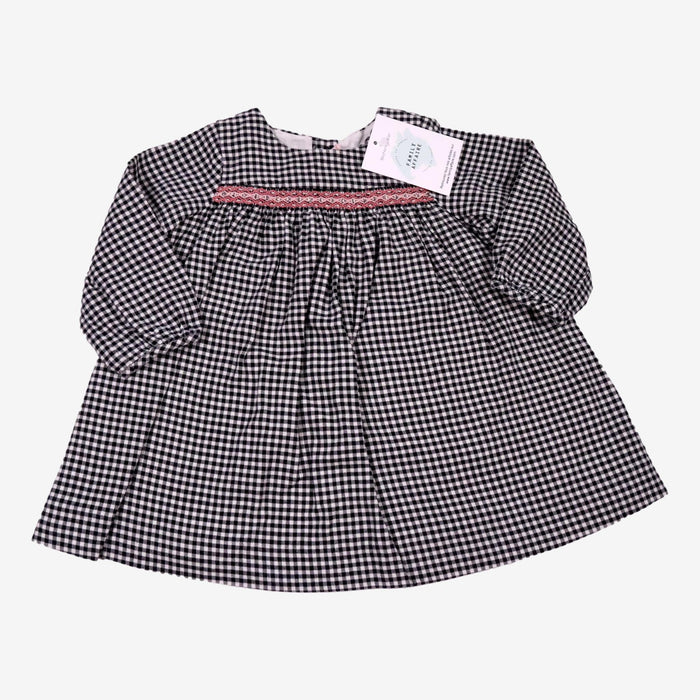 BONPOINT 12 mois robe a carreaux noir et smocks rose