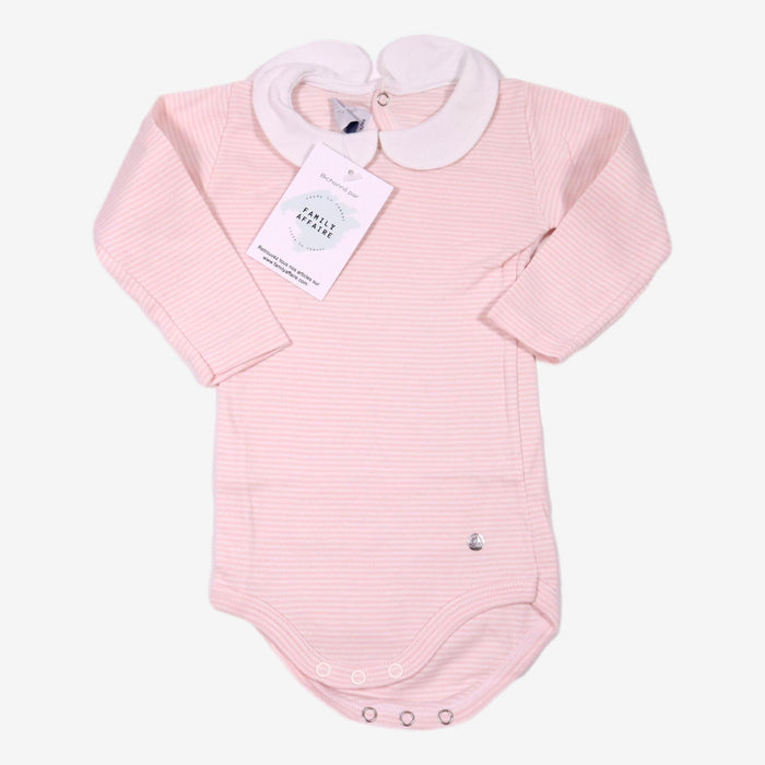 PETIT BATEAU 6 mois body a rayures rose et petit col