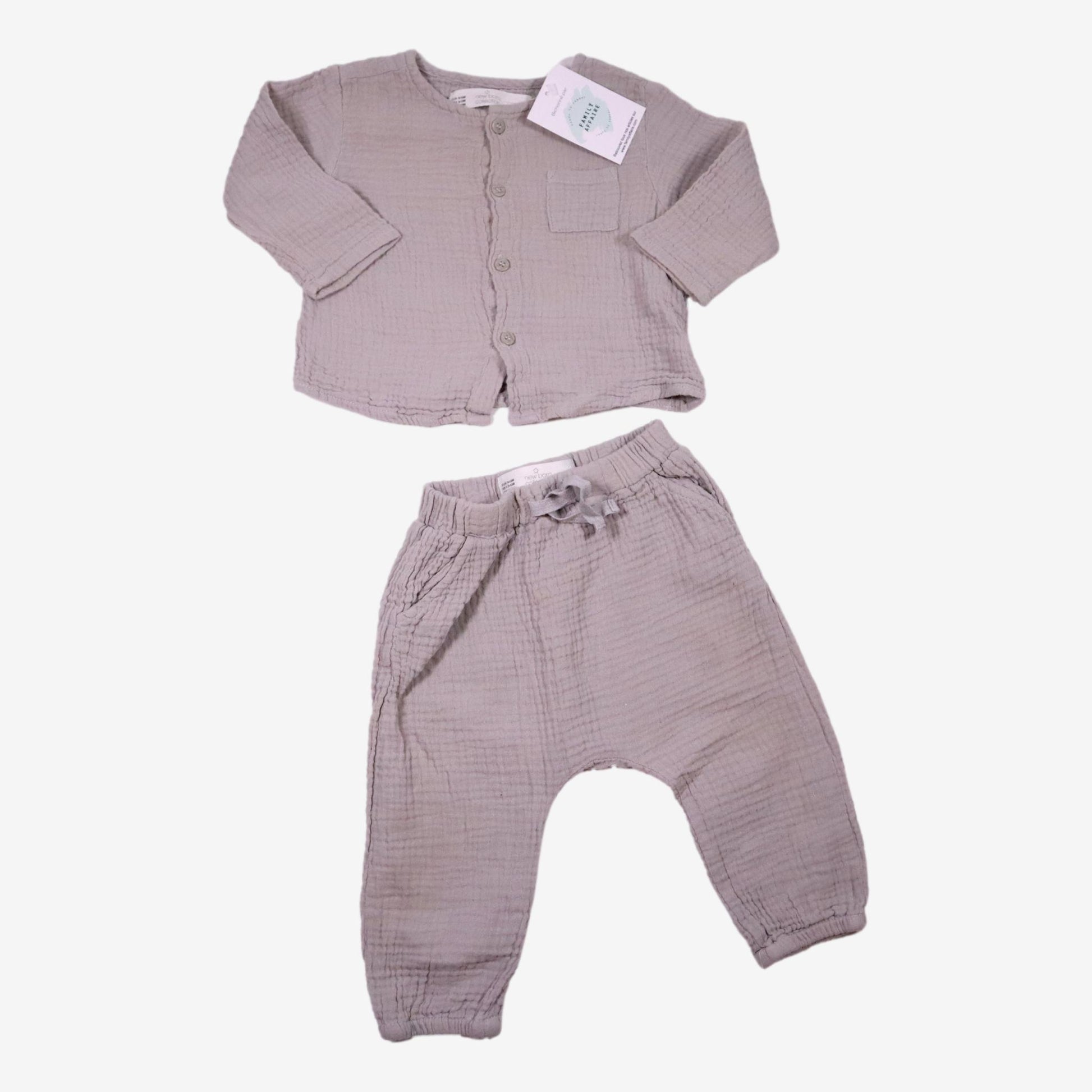 ZARA 12 mois Ensemble en gaze de coton gris