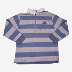 CYRILLUS 4 ans Tee-shirt Polo à rayures bleu et gris