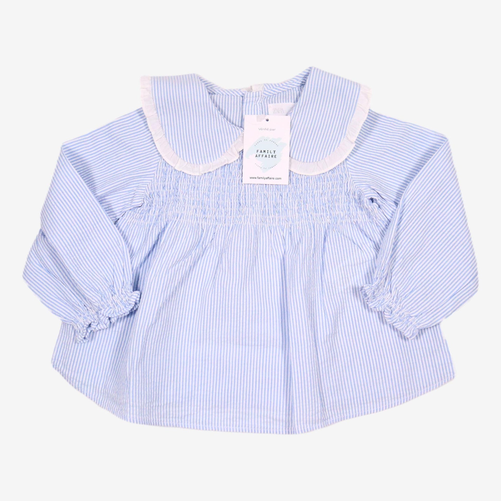 ZARA 3/4 ans chemisier bleu ciel rayé grand col