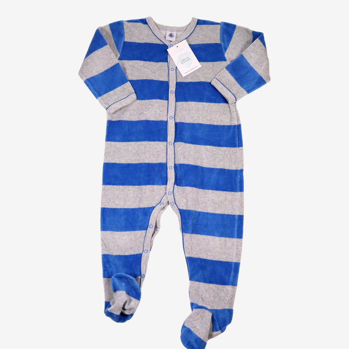 PETIT BATEAU 2 ans pyjama velours rayé bleu/gris