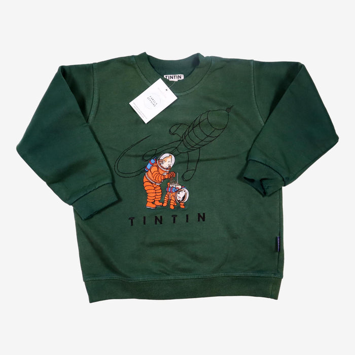 TINTIN 6 ans Sweat vert broderies tintin