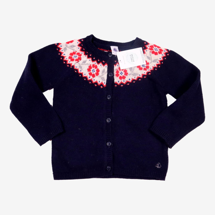 PETIT BATEAU 5 ans Gilet marine en maille motif fleurs