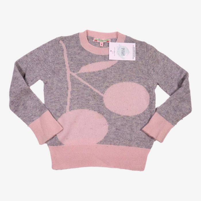 BONPOINT 4 ans Pull gris 100% cachemire motif cerise