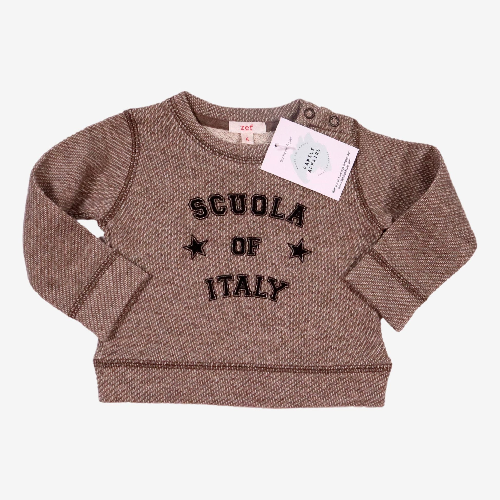 ZEF 6 mois Sweat Scuola Of Italy gris-beige