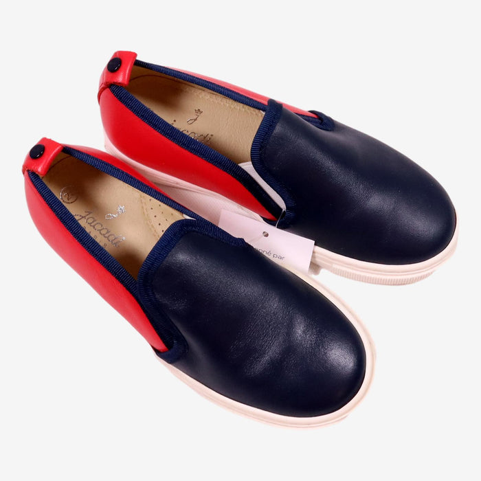 JACADI Baskets slippers bleu et rouge cuir