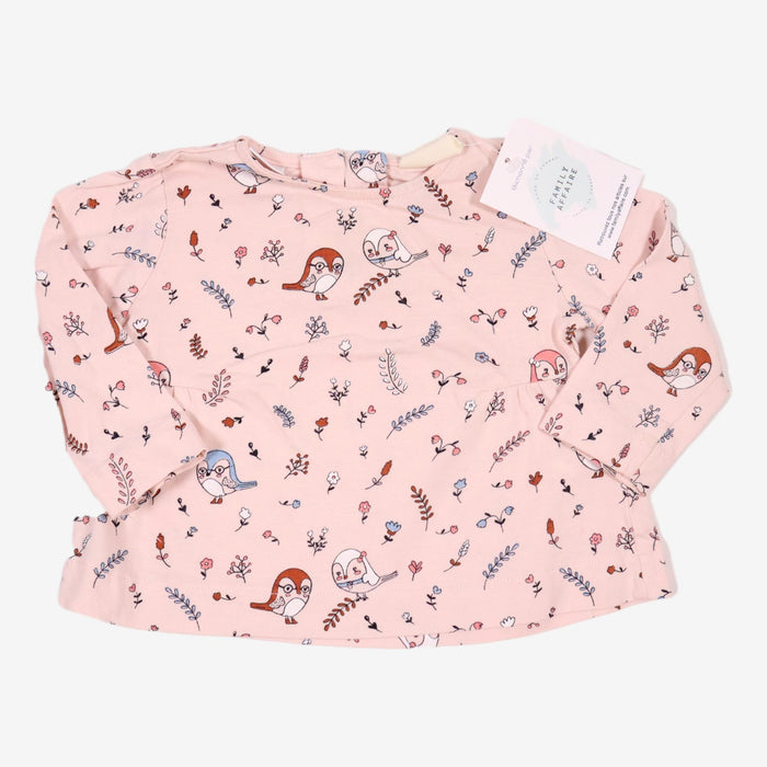 ZARA 6 mois tee-shirt rose pâle imprimé oiseaux