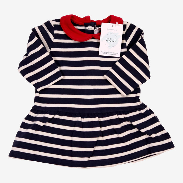 PETIT BATEAU 6 mois robe marinière col Claudine rouge