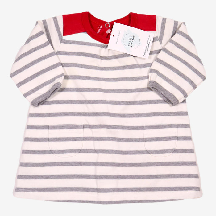 PETIT BATEAU 6 mois robe à rayures grise et blanche