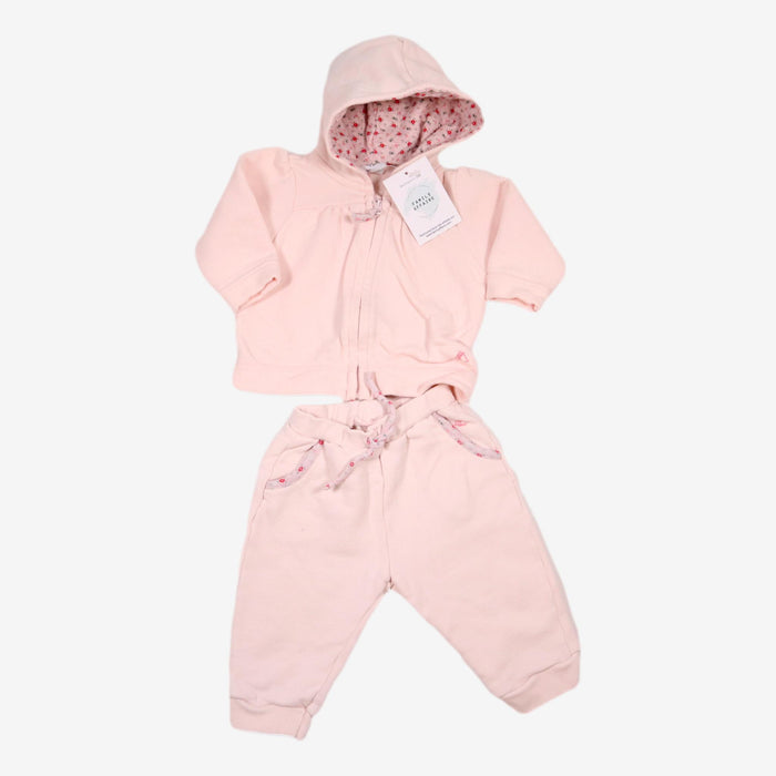 PETIT BATEAU 6 mois set gilet/jogging rose pâle