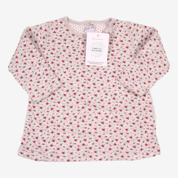 PETIT BATEAU 6 mois tee-shirt gris à fleurs rouges