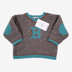 BONPOINT 18 mois pull en laine gris et bleu col V