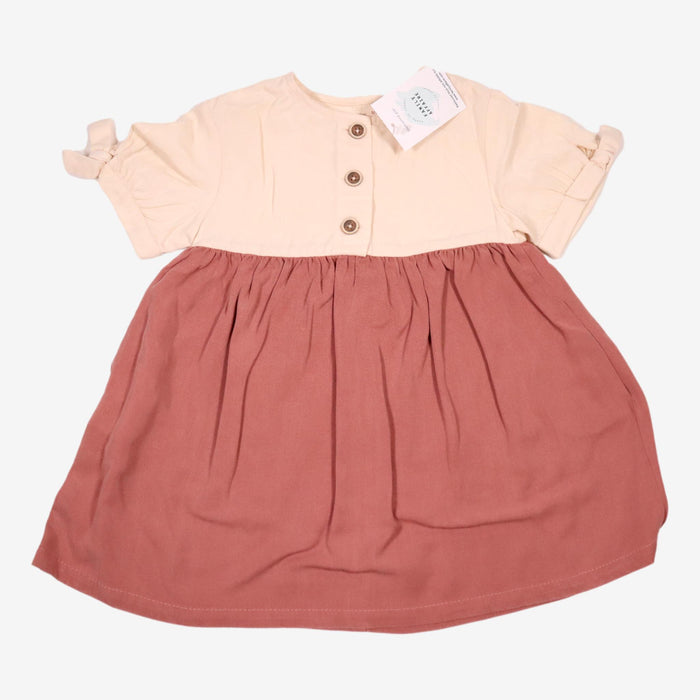 ZARA 2/3 ans robe bi-matière bois de rose/écru