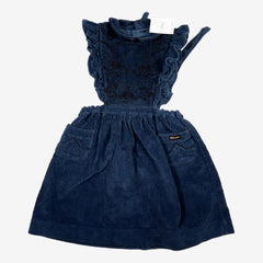 BONJOUR 10 ans robe pinafore velours bleu canard et brodée noire