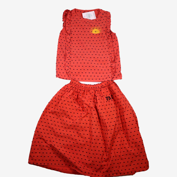 BOBO CHOSES 6/7 ans ensemble blouse /jupe orange a pois