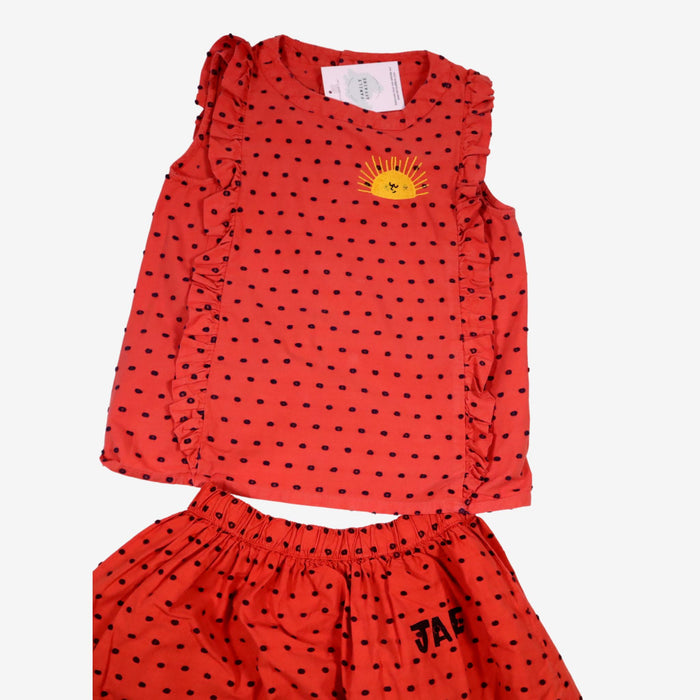 BOBO CHOSES 6/7 ans ensemble blouse /jupe orange a pois