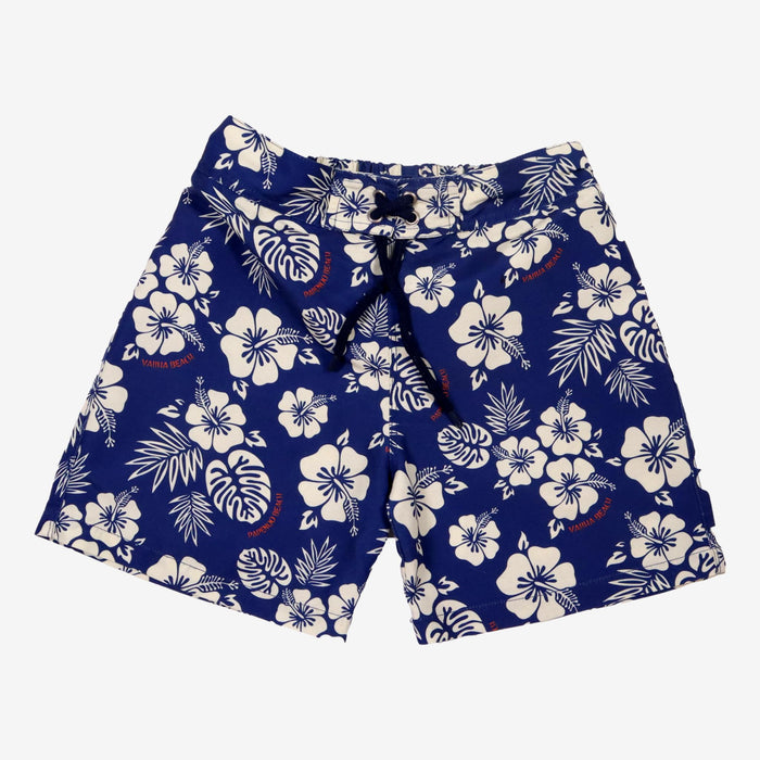 BONTON 8 ans Short de bain bleu fleurs blanches