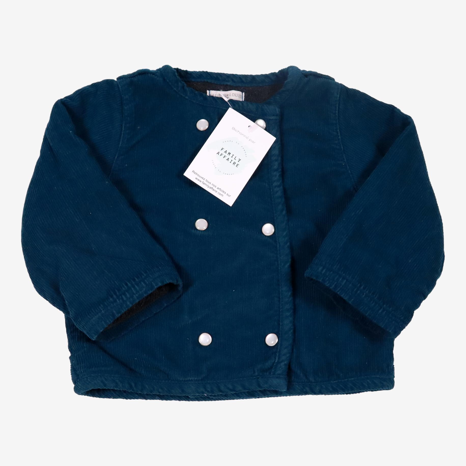 LOUIS LOUISE 12 mois Manteau moumoute et velours bleu canard