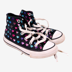 CONVERSE P28 baskets noir coeurs rose et bleu