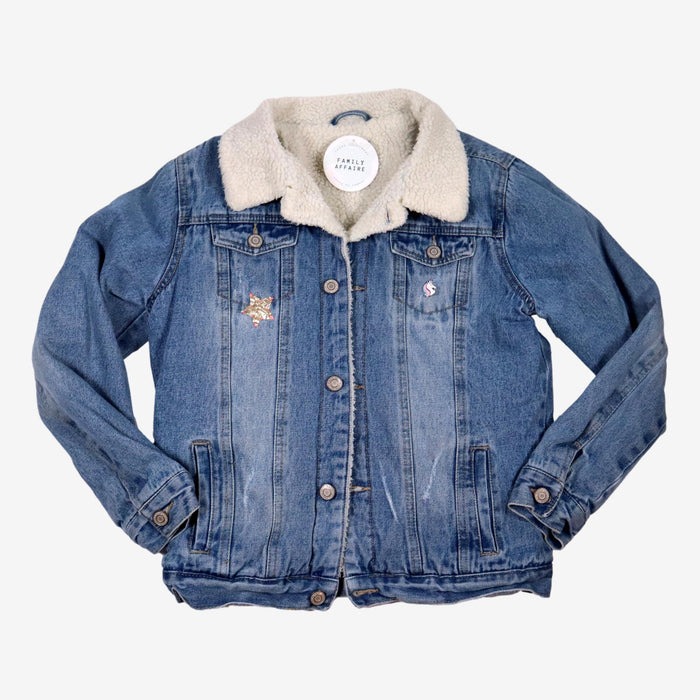 12 ans veste jean intérieur mouton brodée & licorne