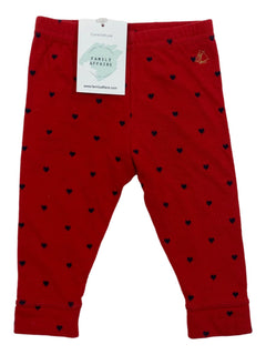 PETIT BATEAU 6 mois Legging rouge coeurs noirs