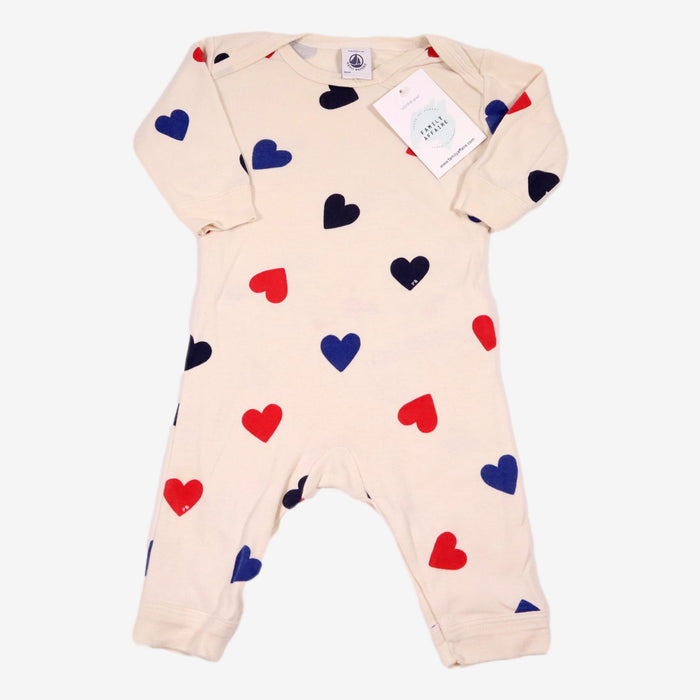 PETIT BATEAU 3 mois pyjama blanc à coeurs rouges et bleus