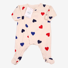 PETIT BATEAU 1 mois pyjama blanc à coeurs rouges et bleus