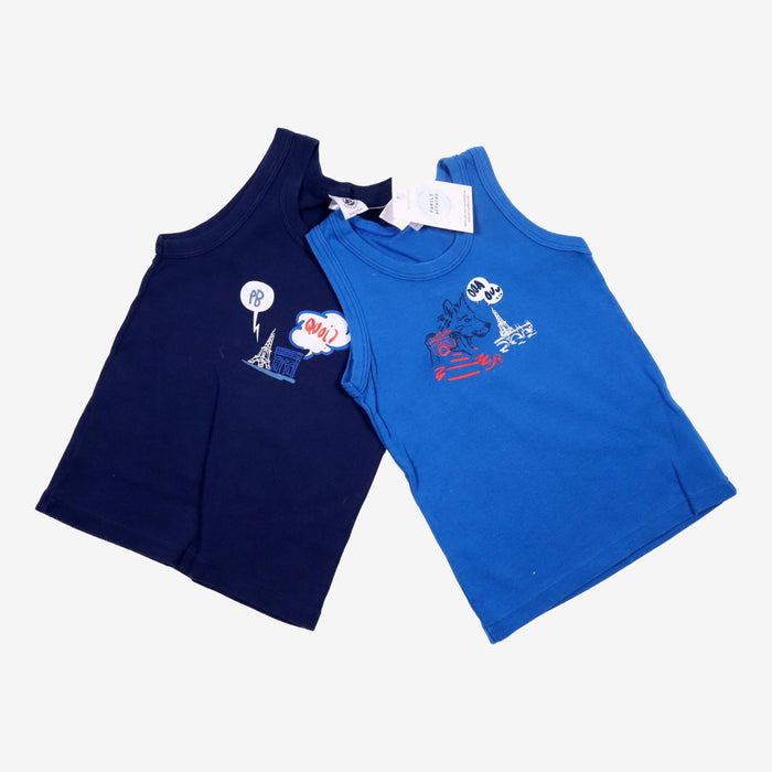 PETIT BATEAU 5 ans Lot de 2 débardeurs bleus