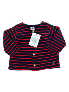 PETIT BATEAU 6 mois gilet marinière rouge et noir