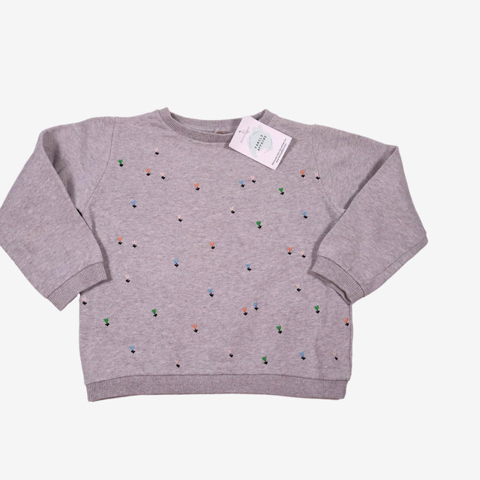 EMILE ET IDA 6 ans Sweat gris broderies fleurs