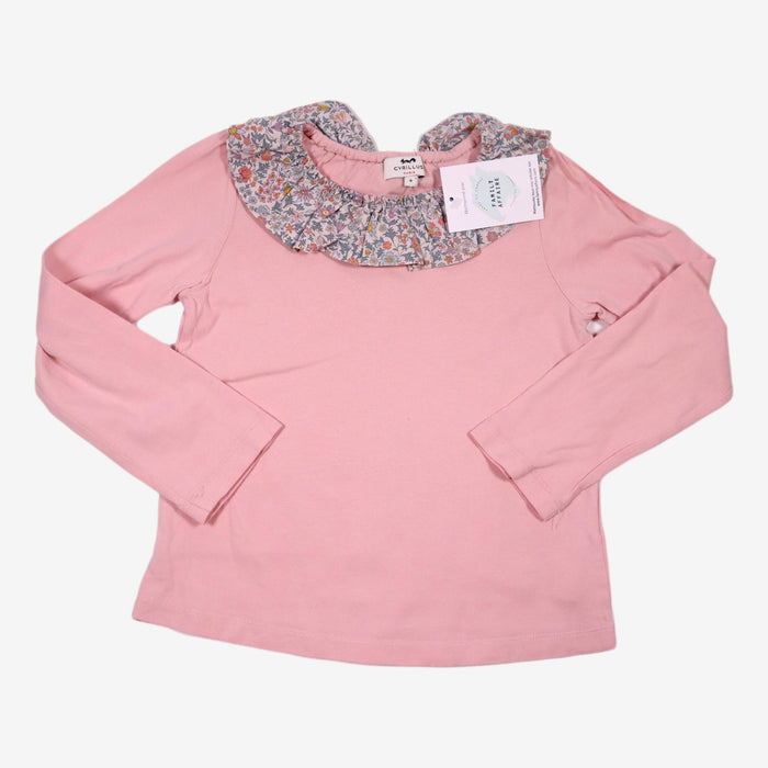 CYRILLUS 8 ans t-shirt rose col à fleurs